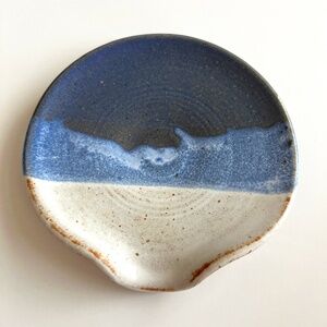 Gene Brenner Studio Spoon Rest 80's  Clay Art Pottery Blue Signed